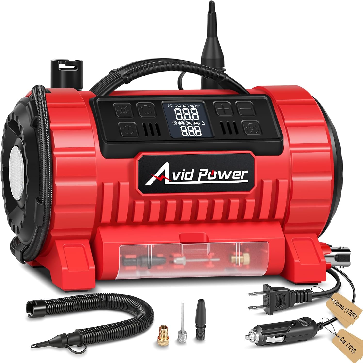 Detalle de AVID POWER Tire Inflator Portable Air Compressor: 12V DC / 110V AC, 5 Presets, LCD Gauge