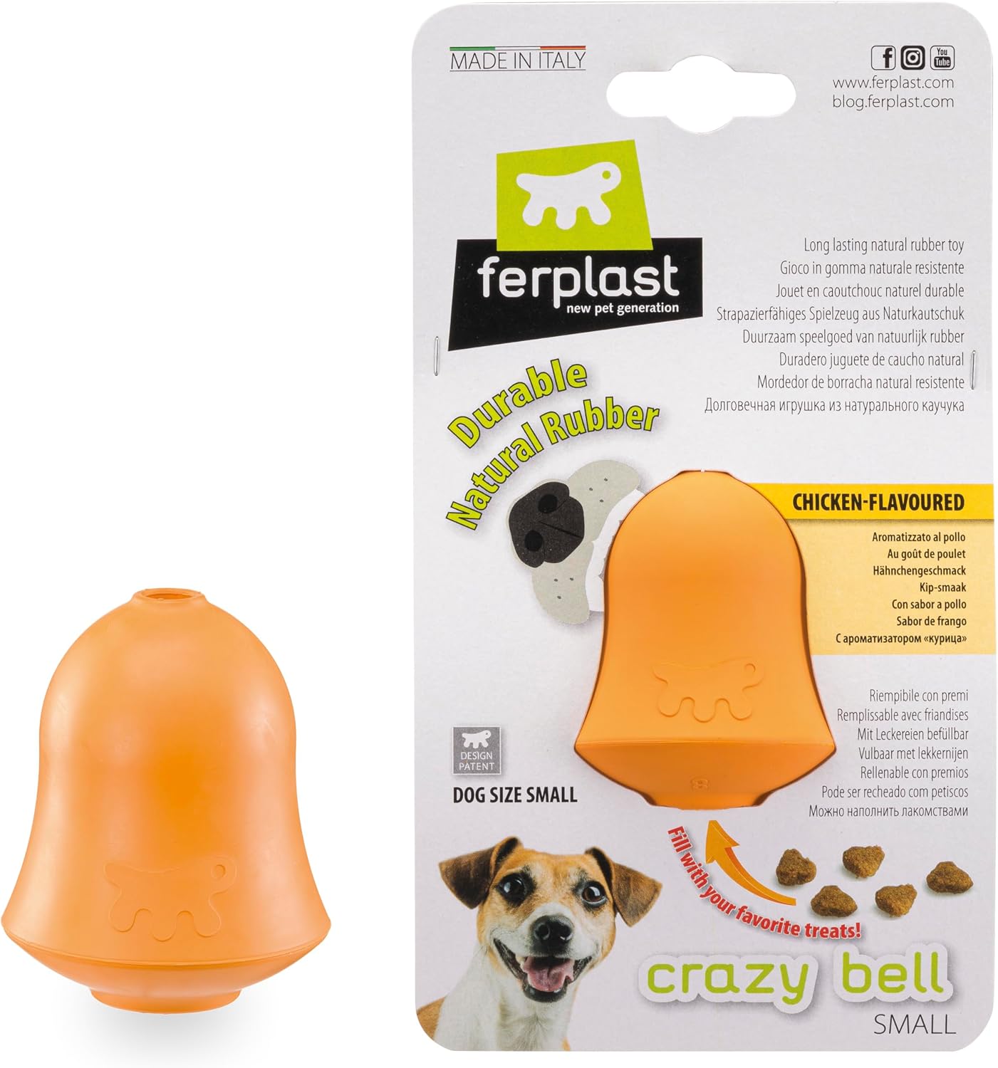 Detalle de Ferplast Gioco Cane Crazy Bell in gomma naturale: dispenser per crocchette allo snack aroma pollo