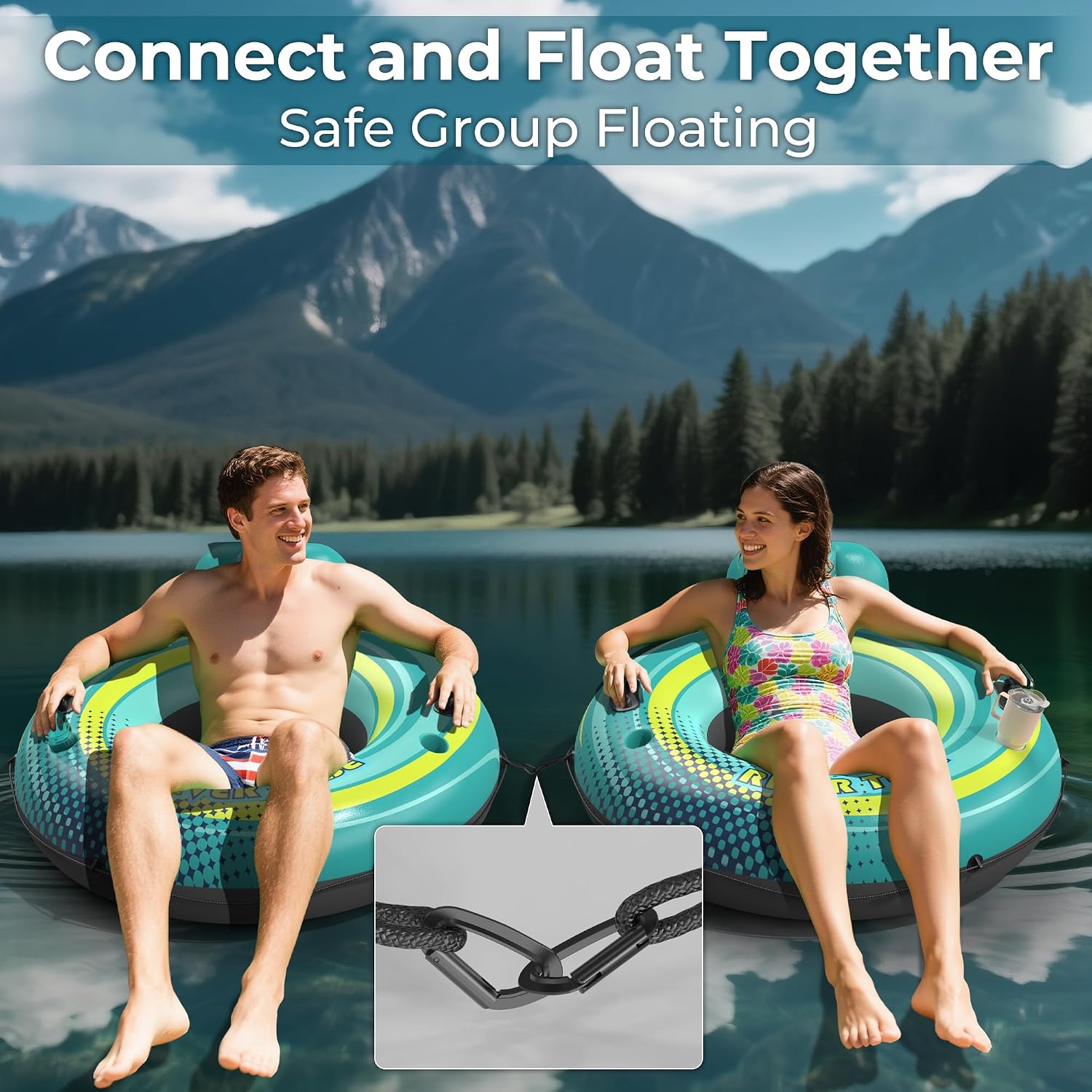 Thumbnail 6 de Heavy Duty River Tube Float for Adults with Built-In Cup Holders and Ergonomic Backrest