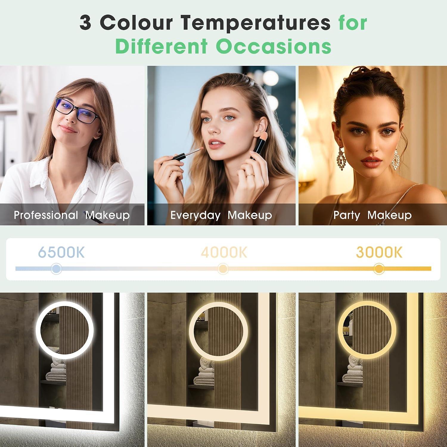 Detalle de S'bagno Bluetooth-Badezimmerspiegel mit Beleuchtung, 5-fach-Lupe und Dimmer (80x60 cm)