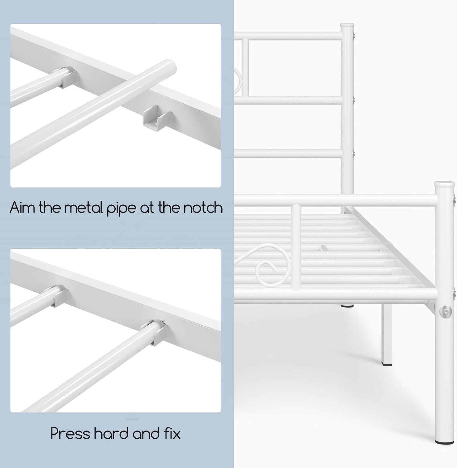 Detalle 2 de Yaheetech YT-00110348-V01 Queen Metal Bed Frame, White Scrollwork