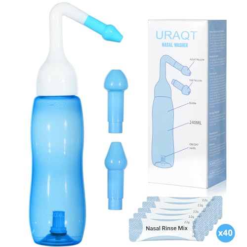 Thumbnail 8 de URAQT Lavado Nasal Adulto: Irrigador de 240 ml con 2 boquillas, Neti Pot con sal y termómetro pegatina