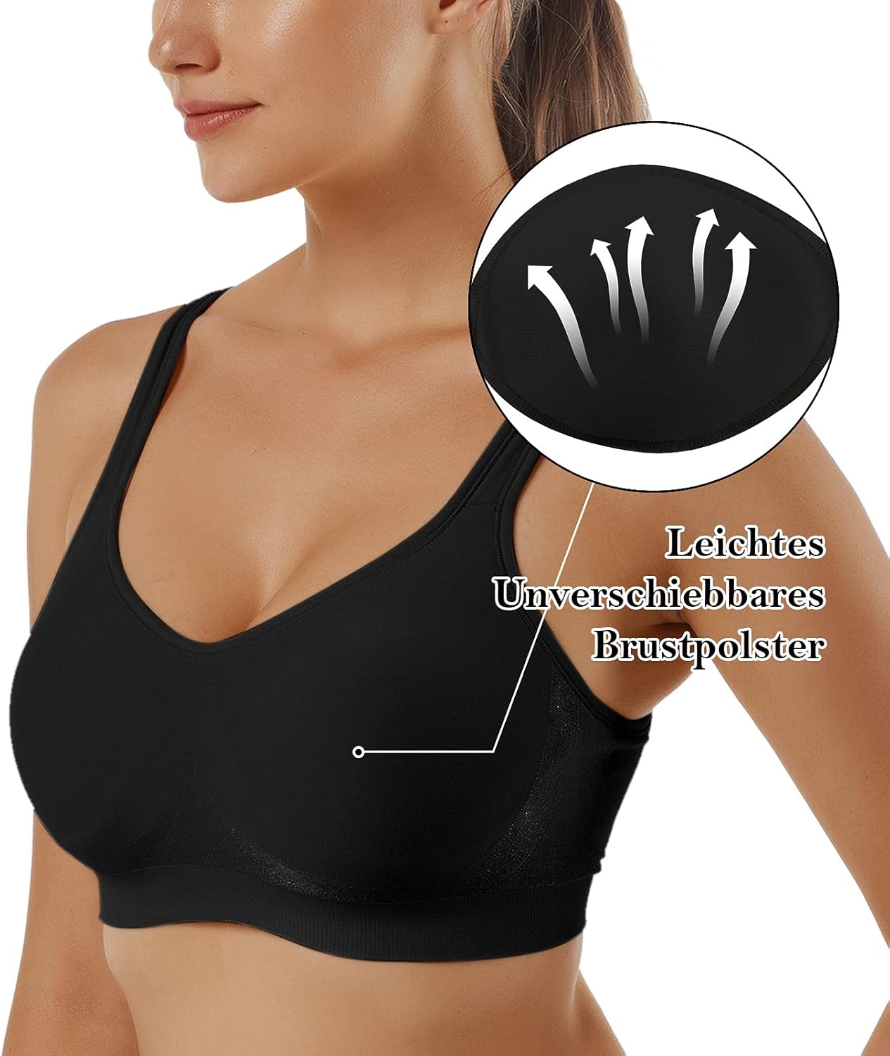 Thumbnail 2 de Vertvie Damen 1/2/3er Set Sport-BH ohne Bügel – einfarbig, mittlerer Halt, mit Polsterung