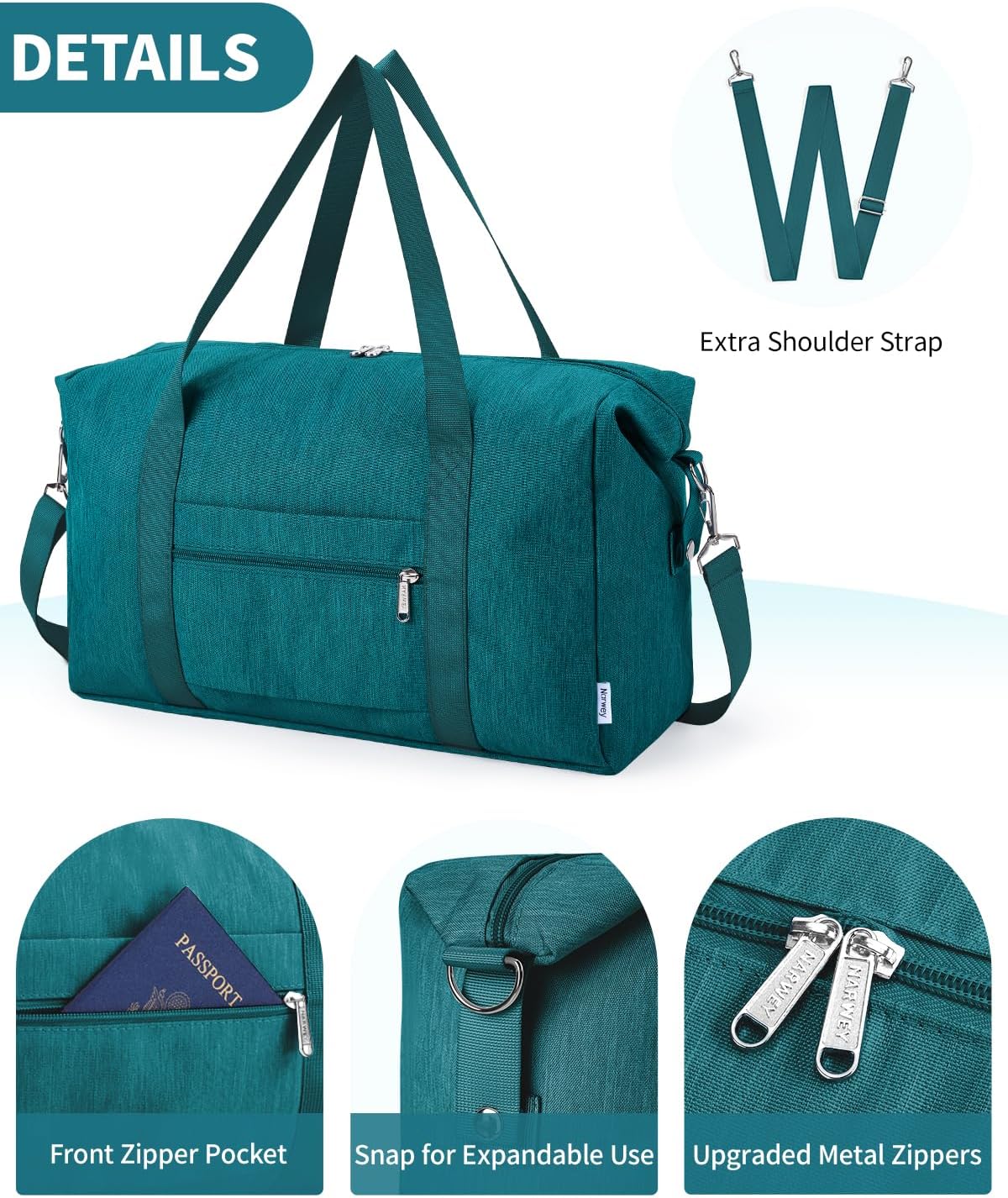 Thumbnail 3 de Narwey EasyJet cabin bag (45x36x20) – foldable underseat travel duffel, 25L, teal