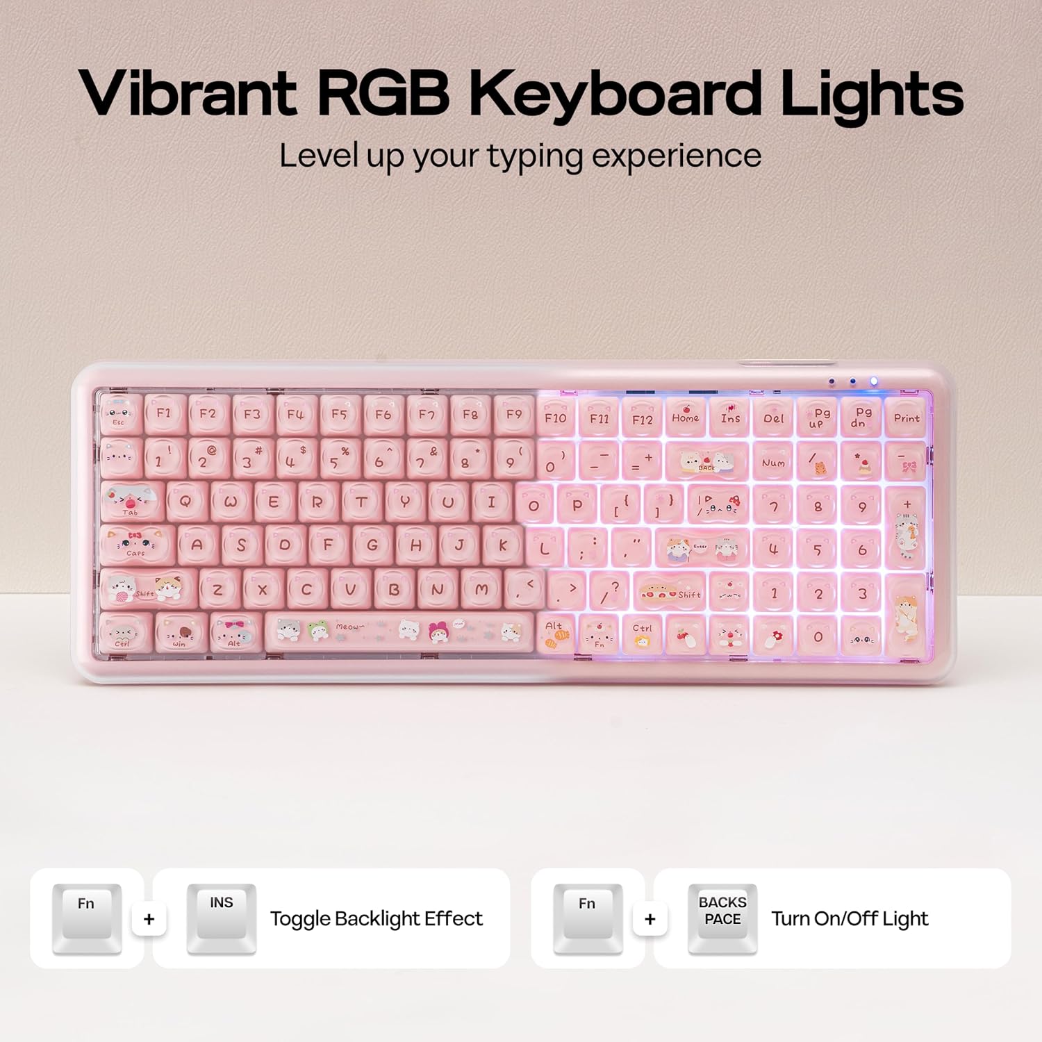 Thumbnail 5 de MechLands X Maorbeng X100 PRO Membrane Gaming Keyboard (96% Layout) with 5000mAh Battery, RGB Backlights, Wireless BT/2.4G, USB-C Wired — Pink