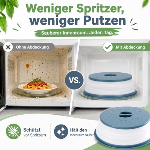 Thumbnail 1 de Katleay 2-Stück: Faltbare Mikrowellenabdeckung mit Haken (Grau/Blau)
