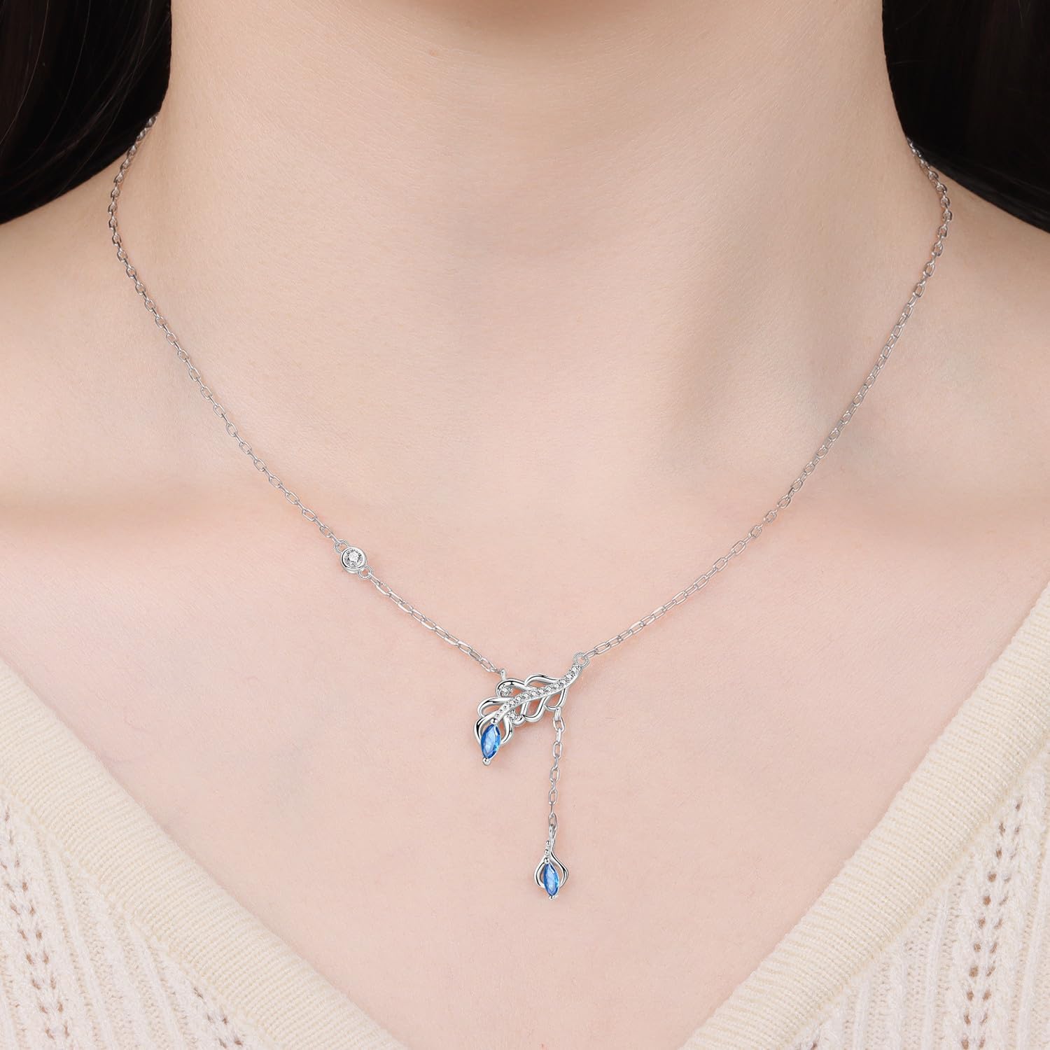 Detalle de CYMYSS Silberkette mit Anhänger – 925er Sterling Silber, verstellbare Länge 40–45 cm