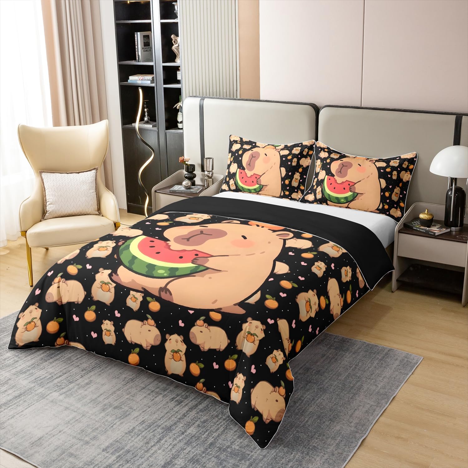 Thumbnail 2 de Homewish Kinder Cartoon Capybara Bettwäsche aus Baumwolle, Rosa – 135 × 200 cm + Kissenbezug 80 × 80 cm