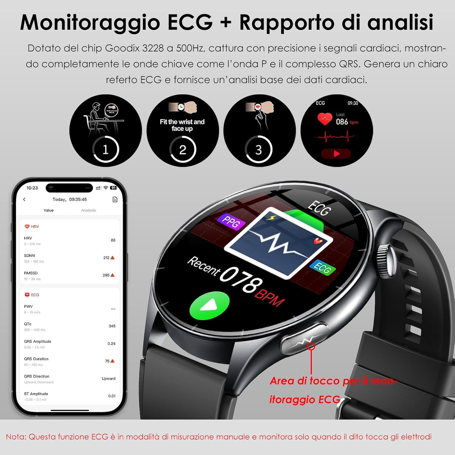 Detalle 2 de Smartwatch uomo 2026 con ECG e monitoraggio avanzato: display AMOLED da 1,56" e funzioni SOS