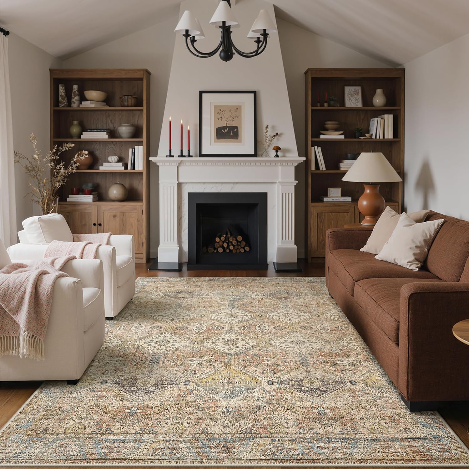 Thumbnail 1 de GENIMO 8x10 Area Rug — Non-Slip, Machine Washable Vintage Boho Rug in Warm Brown