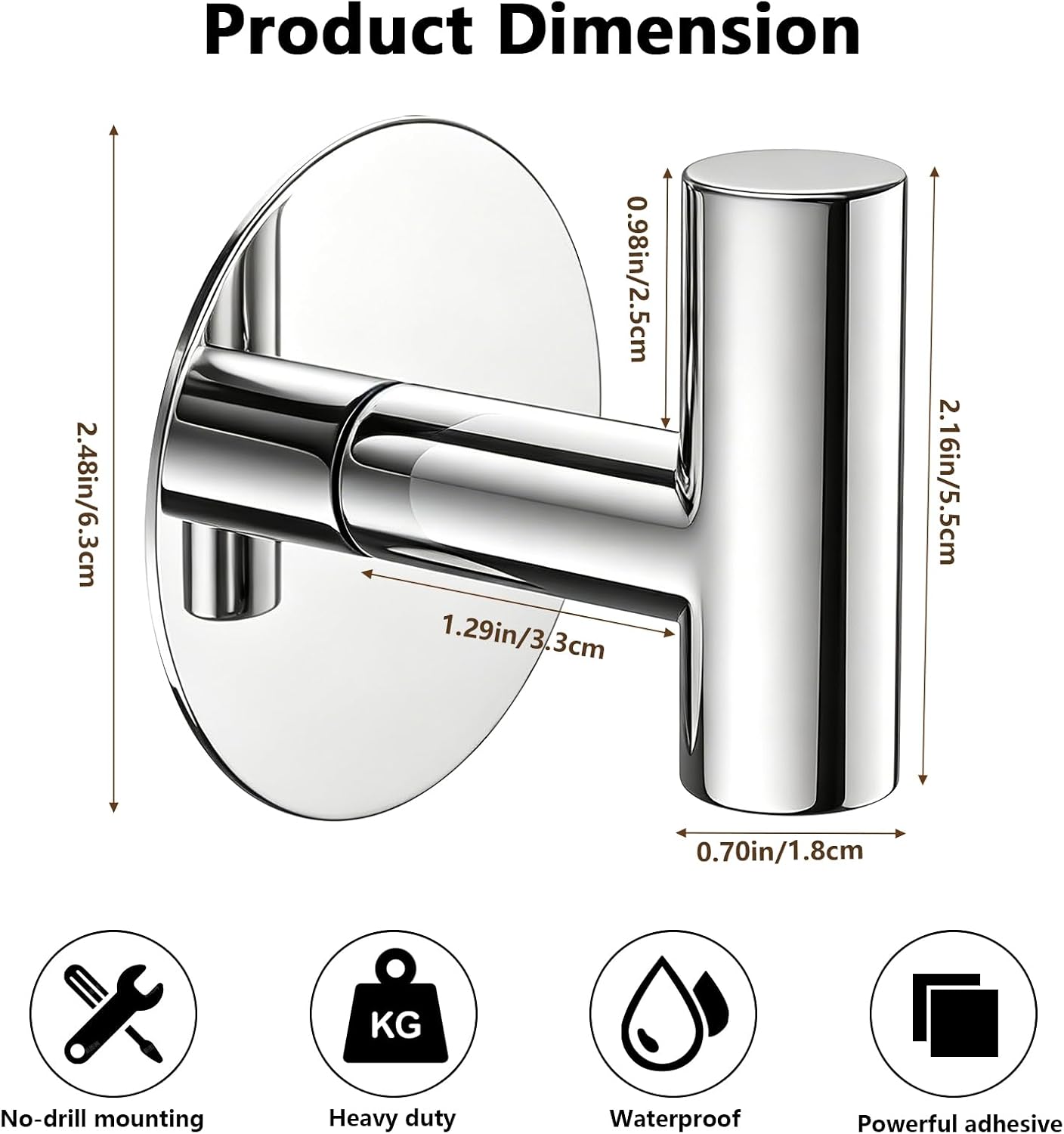 Detalle 2 de VINHOLD VIN-Self-Adhesive Hook Stainless Steel Wall Hooks, Chrome, 4-Pack