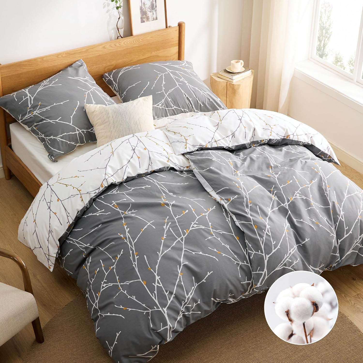 Detalle de BEDSURE Bettwäsche 135x200 Baumwolle Grau