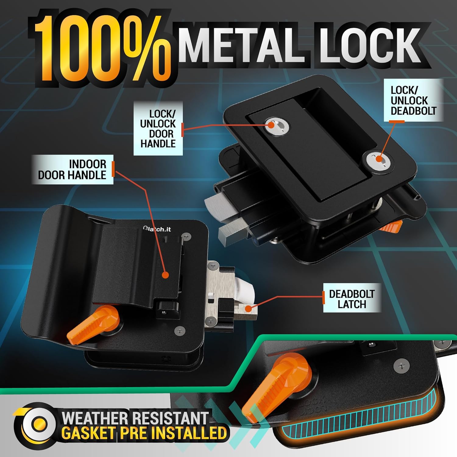 Detalle 1 de LATCH.IT Black RV Door Lock Replacement 2.75" ๐
