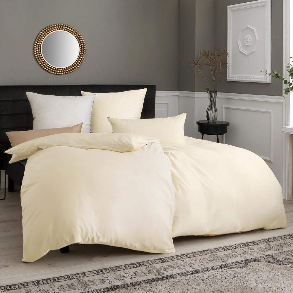 Detalle de Soifox Kissenbezug 50x50 im 2er Set – cremefarbene Mikrofaser, bügelfrei und knitterfrei mit Reißverschluss