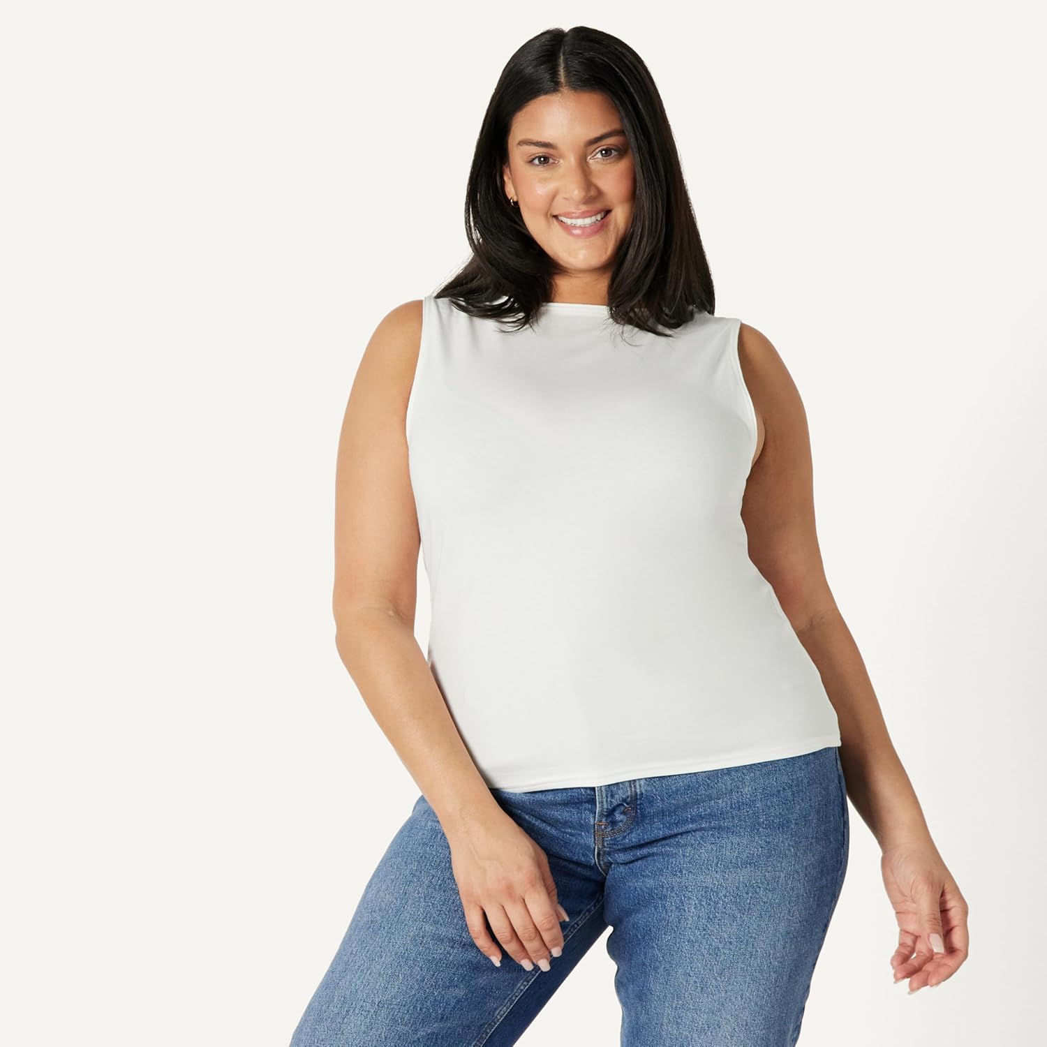 Detalle de Amazon Essentials Women’s Layering Tank – fitted cotton jersey vest top with boat neck