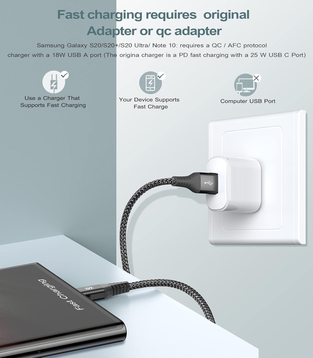 Detalle de 2Pack 2M USB-C Charger Cables – Ultra‑Fast Power & Data for a Wide Range of Phones