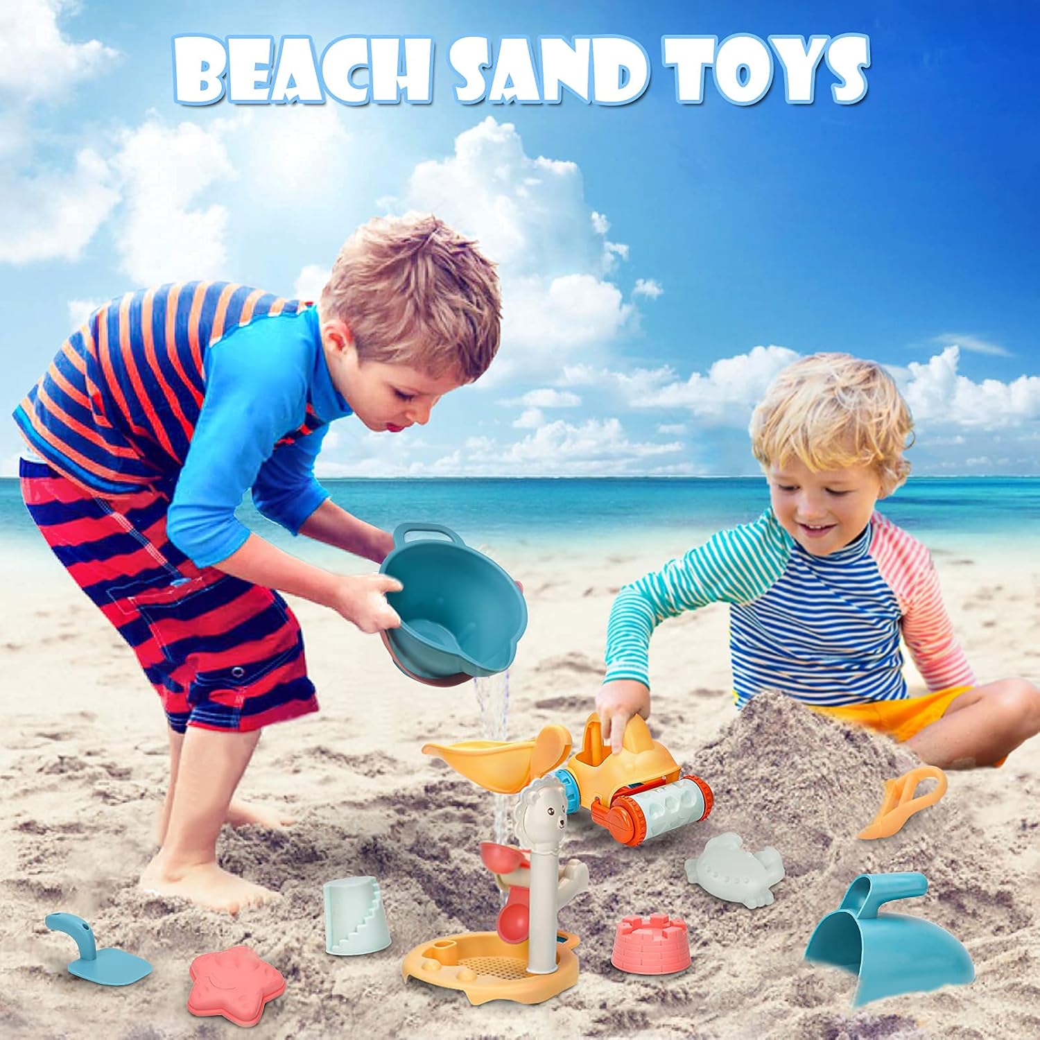 Thumbnail 5 de Sanlebi sand beach toys set for kids (14-piece) with bucket, shovel and mesh storage bag