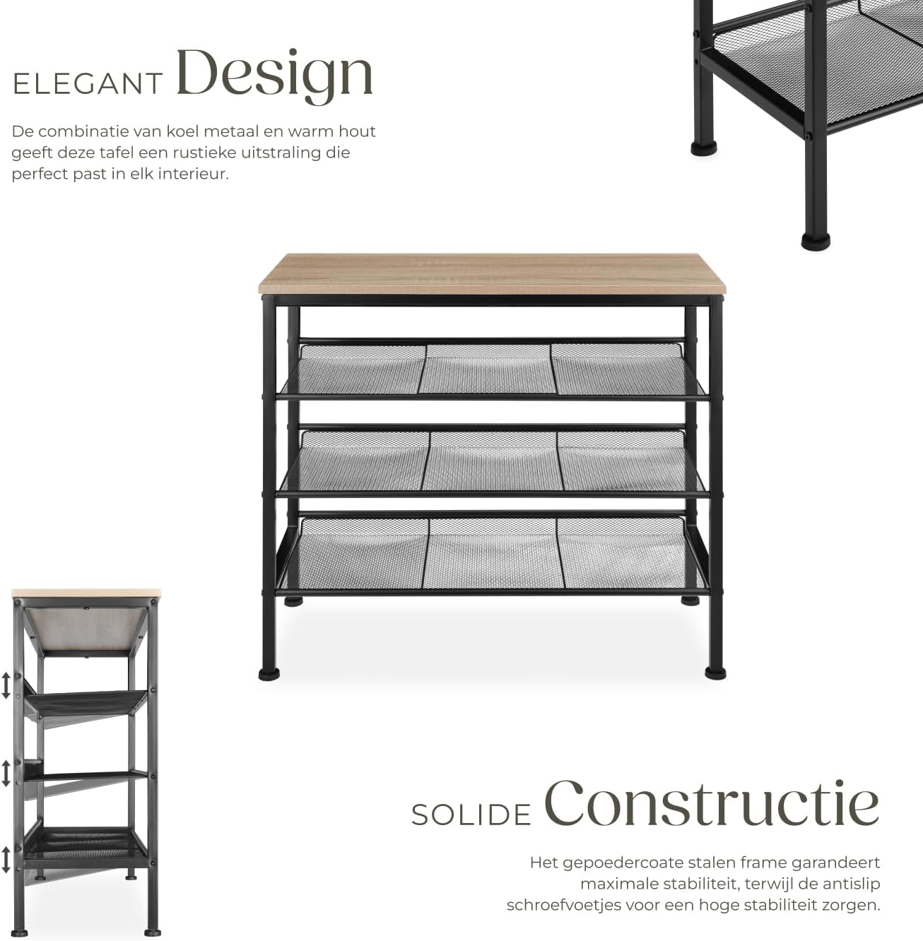 Detalle de tectake Wolverhampton 404284 schoenenrek, industrieel licht eiken, 3 roosters
