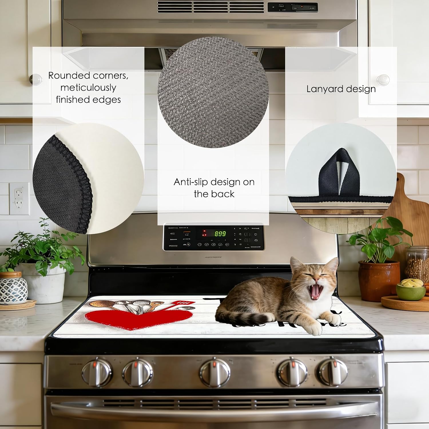 Detalle de Nuxovilar Heart Utensil Stove Cover, 28.65 x 20.47 in, Decorative Blend