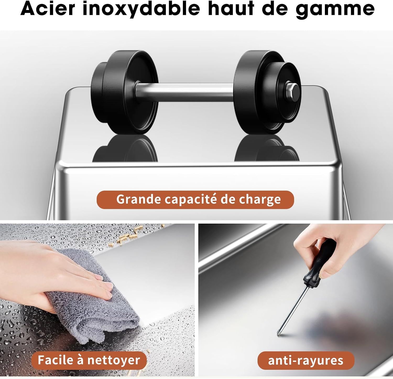 Thumbnail 6 de Bac à litière Ouvert en INOX – Grand bac métal à bords hauts, cuve profonde amovible et antiadhésif