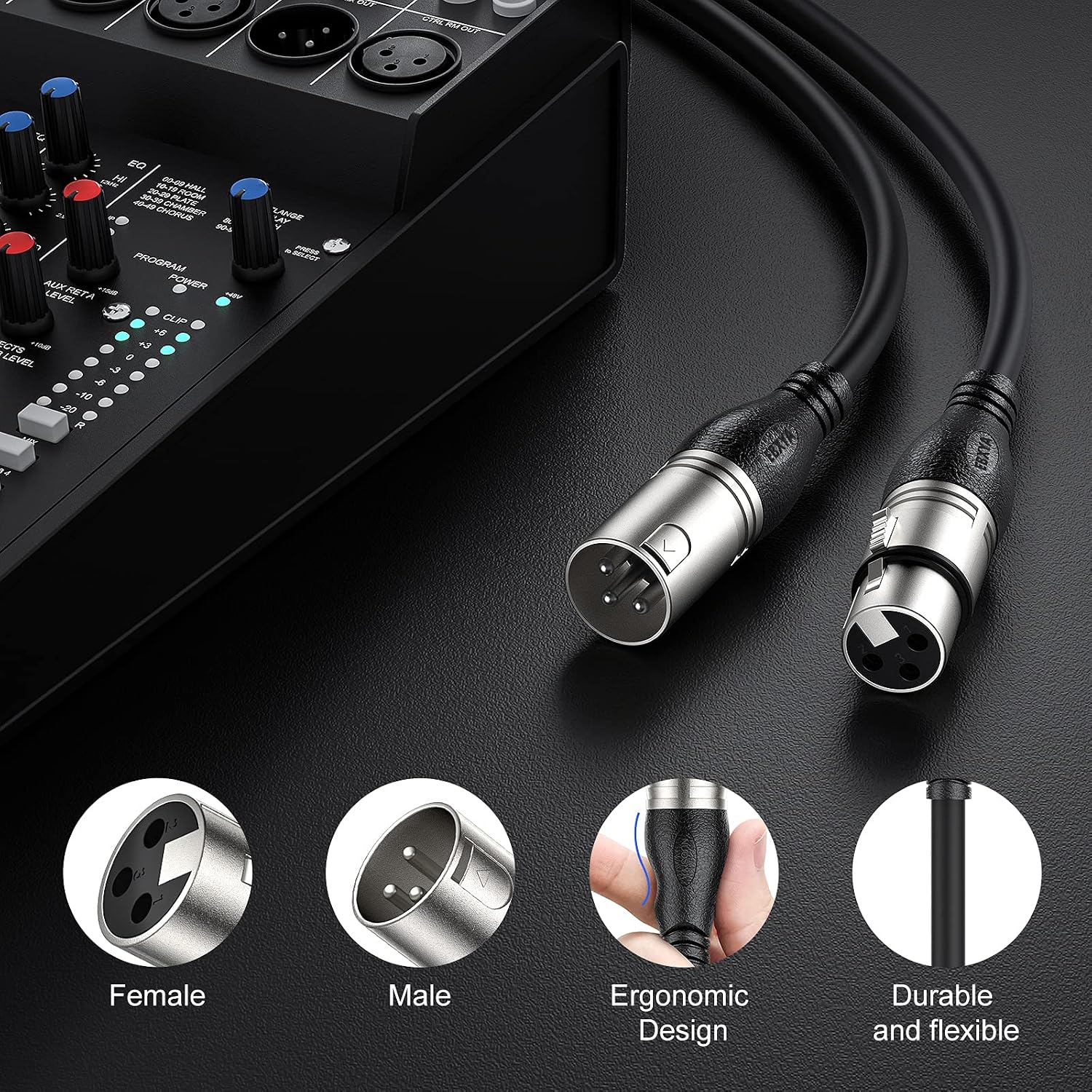 Detalle de EBXYA XLR-Mikrofonkabel (XLR-Stecker auf Buchse), 1 m, 2er-Set – symmetrisch, 3-polig