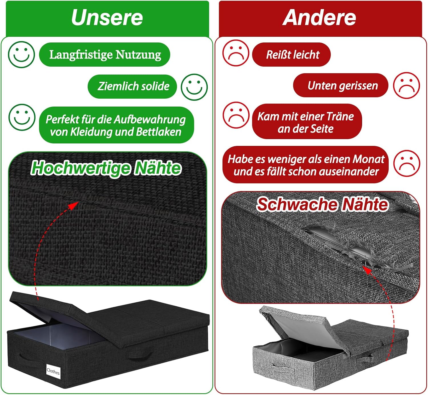 Thumbnail 4 de Unterbett-Aufbewahrungsbox (2er-Set) mit Deckel – 79 x 40 x 15 cm, faltbar & stapelbar