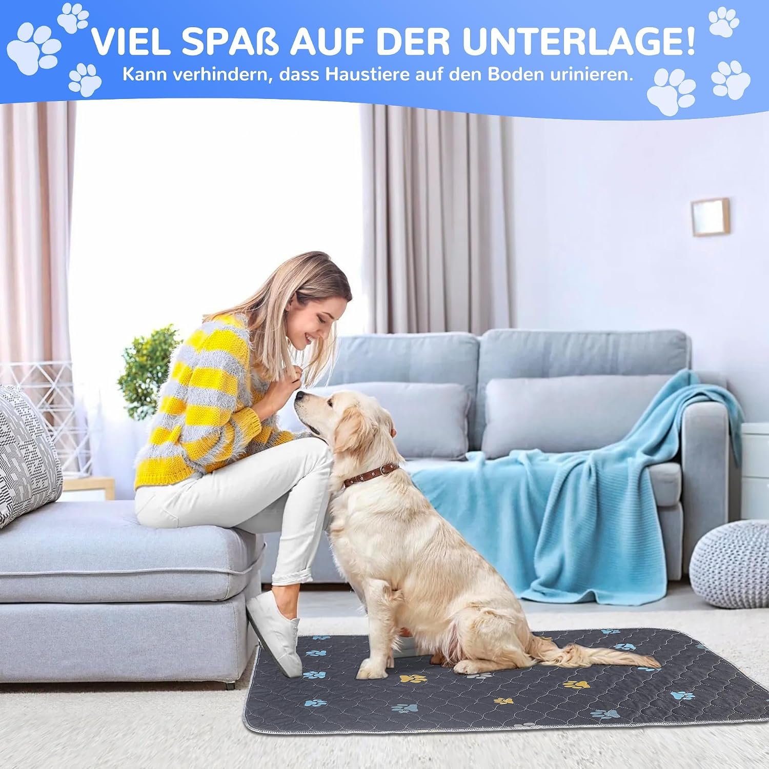 Detalle de Aitmexcn Waschbare Welpenunterlagen 90×120 cm (2er-Set) – Inkontinenzunterlage für Training, Zuhause, Auto und Reisen