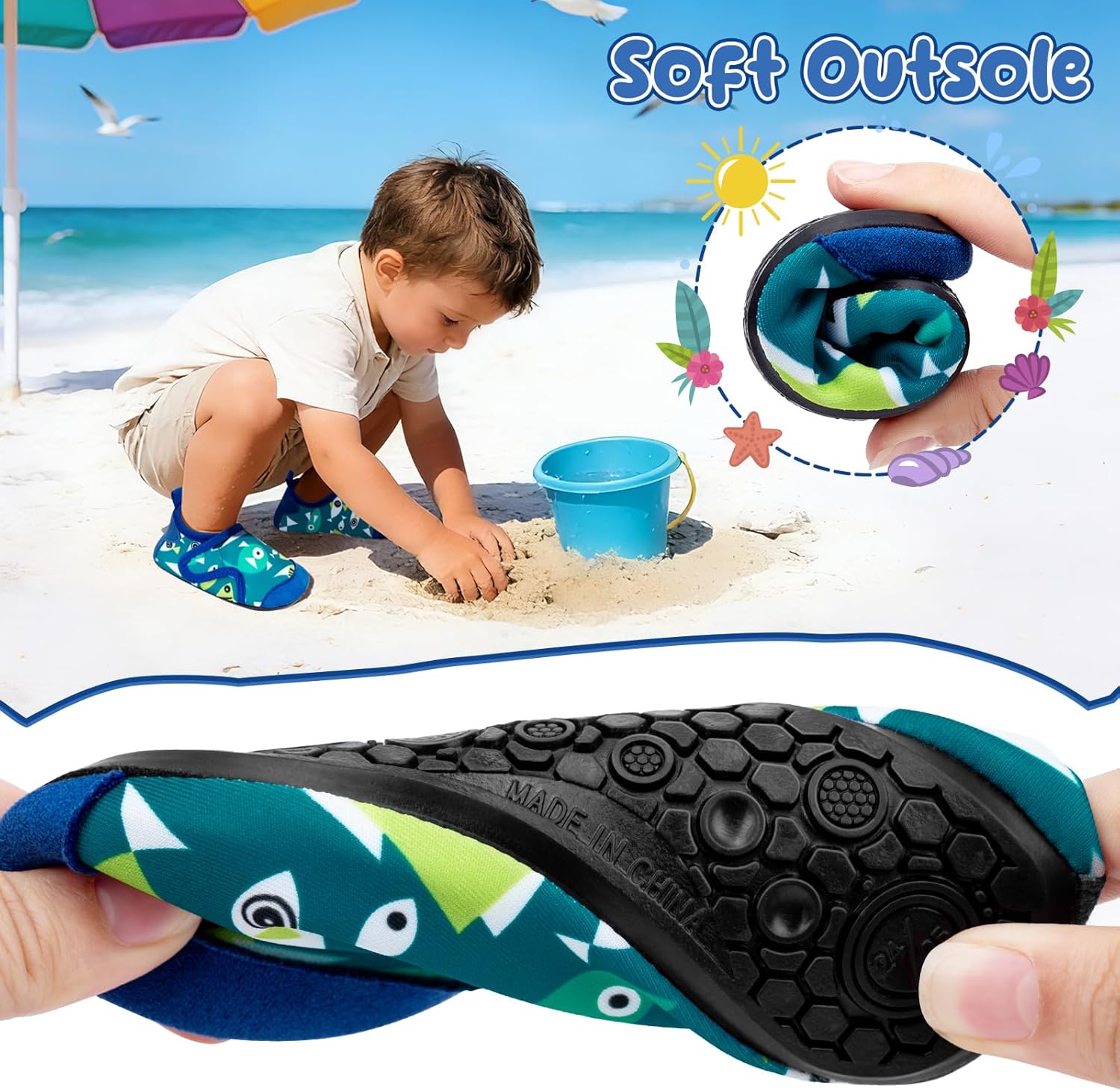 Detalle de Toddler Water Shoes for Kids: Lightweight Quick-Dry Beach Socks for Ocean, Pool and Water Play