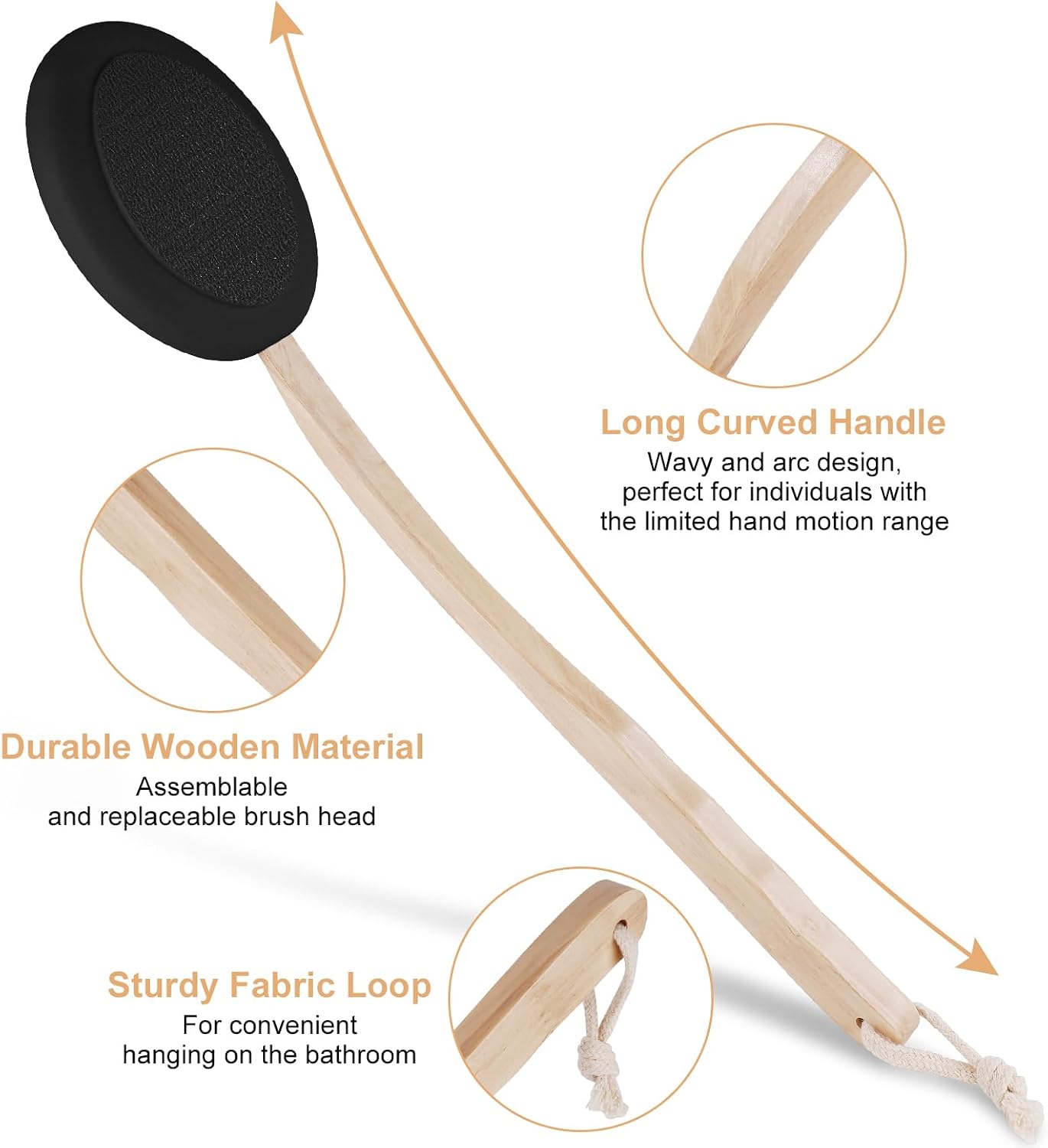 Detalle 2 de URAQT Back Cream Applicator (7-pack) long wooden handle body brush for lotion, shower and hard-to-reach areas