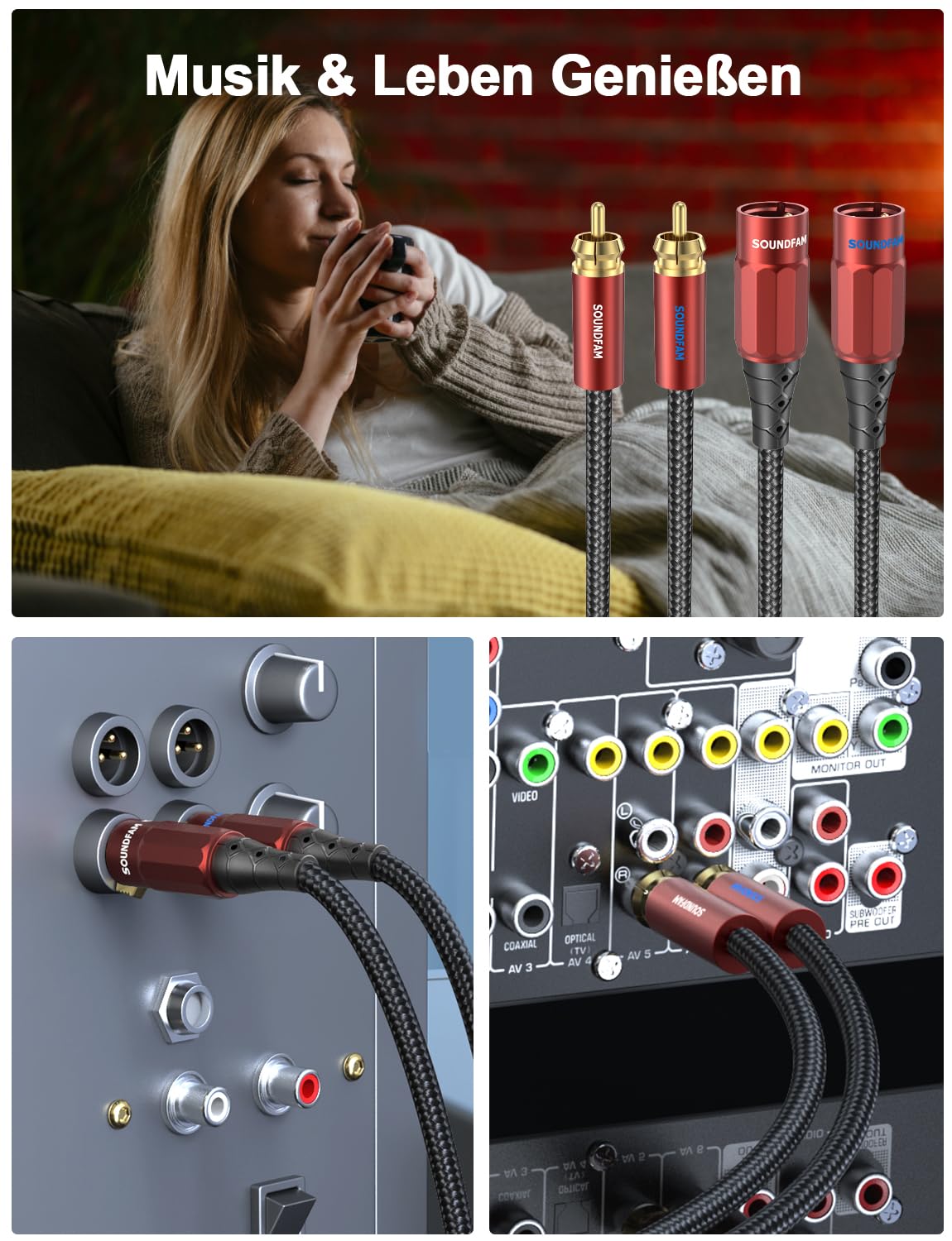 Thumbnail 6 de SOUNDFAM 2x Cinch auf 2x XLR Kabel 5m unbalanced – Professionelles Cinch-XLR Kabelset