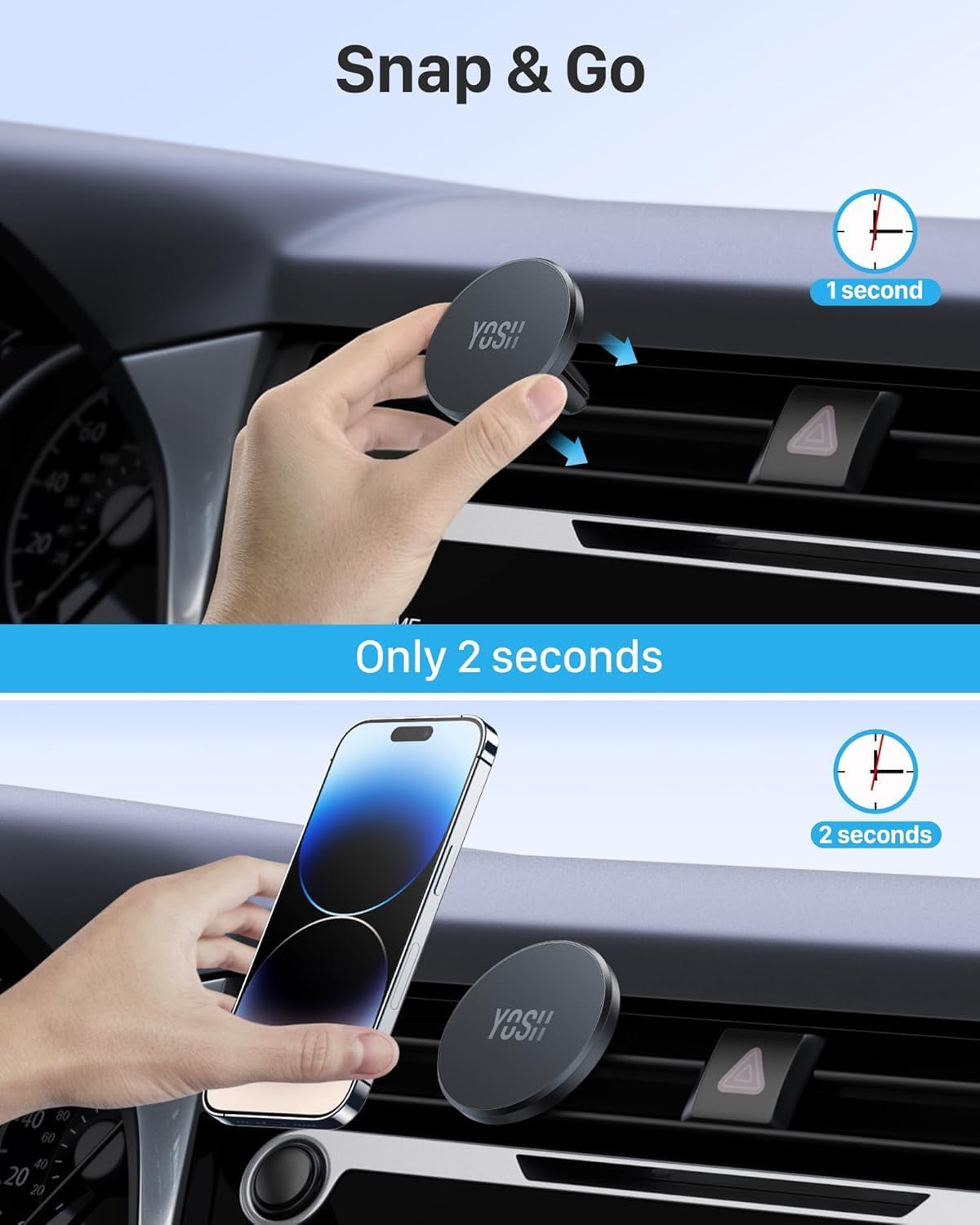 Thumbnail 3 de YOSH for MagSafe Car Mount Air Vent (2-Pack) magnetic phone holder with metal rings