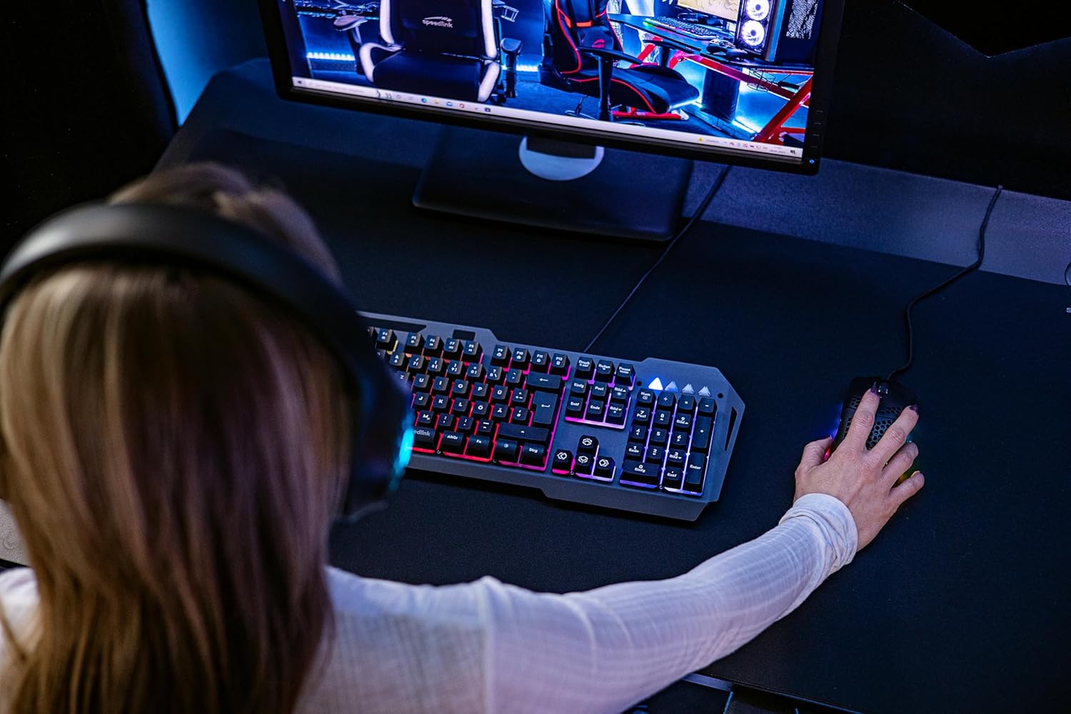Detalle de Speedlink LUNERA Rainbow Gaming Keyboard – kabelgebundene RGB-Tastatur mit austauschbaren WASD-Tasten (DE-Layout)