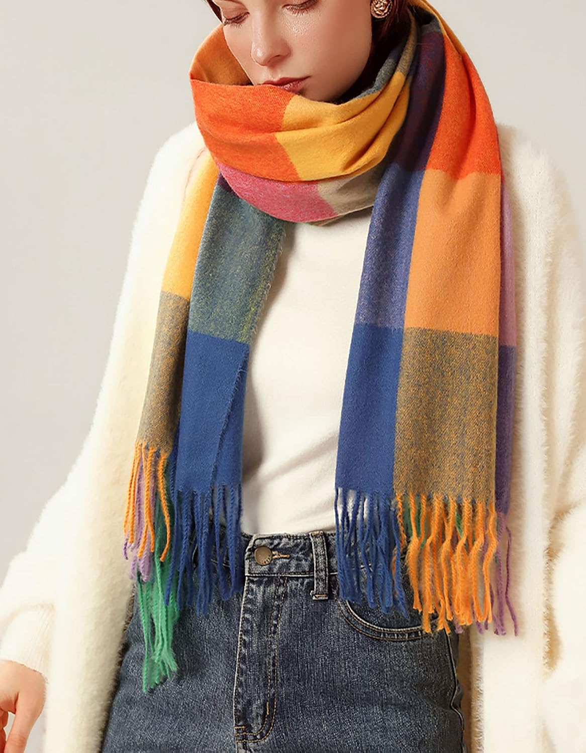 Detalle de GLORIS Schal warm XXL – warmer kariertes Schal-Design aus Polyester im Kaschmir-Look
