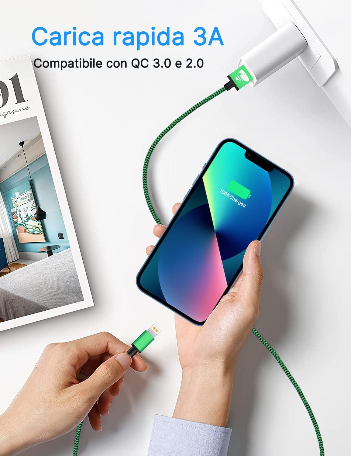 Thumbnail 3 de Yosou Cavo iPhone [2 Metri 3Pezzi] — Cavo Lightning USB certificato MFi, nylon intrecciato, ricarica rapida e trasferimento dati