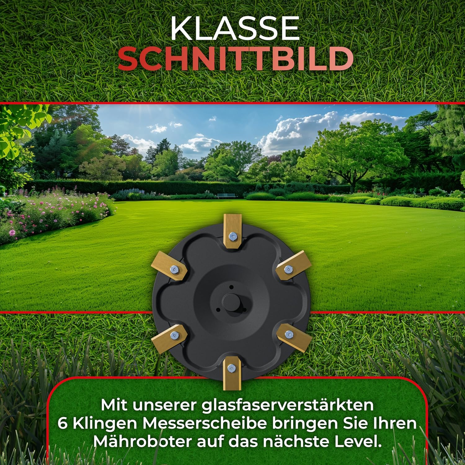 Detalle de 6-fach Messerscheibe kompatibel mit Segway Navimow i-Serie (i105E, i108E, i110n, i205 AWD, i208 AWD) – Premium Mähteller aus glasfaserverstärktem Kunststoff