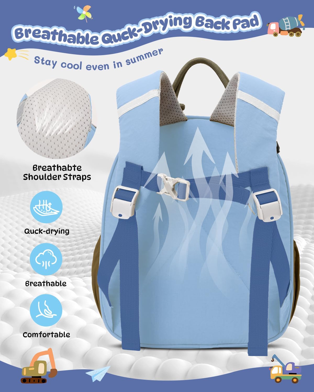 Thumbnail 6 de PROTAURI Kindergartenrucksack Jungen mit Brustgurt – 9.6 L, 3D-Bagger, blau
