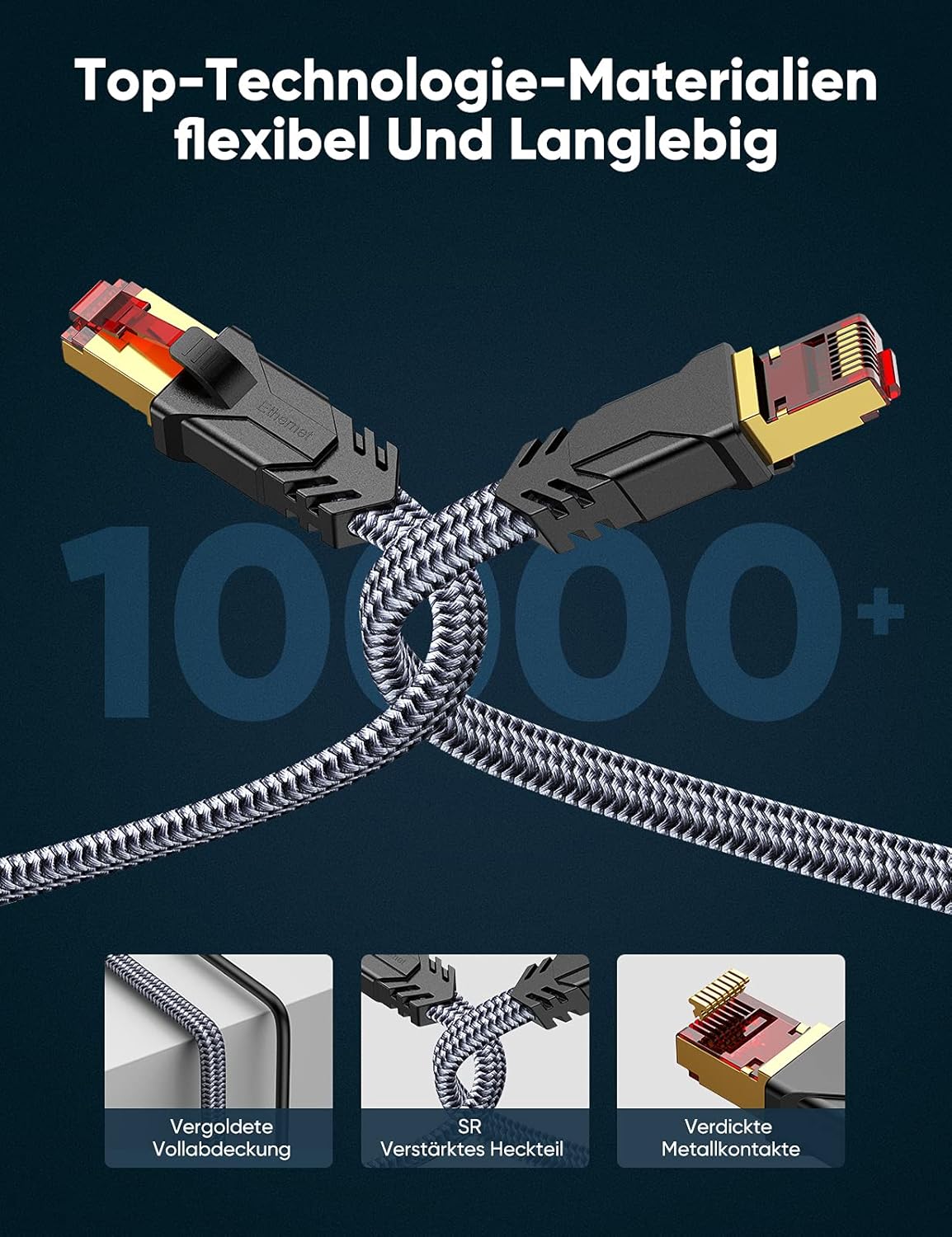 Thumbnail 5 de SNOWKIDS Cat 8 LAN-Kabel 25 m – Hochgeschwindigkeits-Netzwerkkabel (S/FTP) mit Nylonmantel