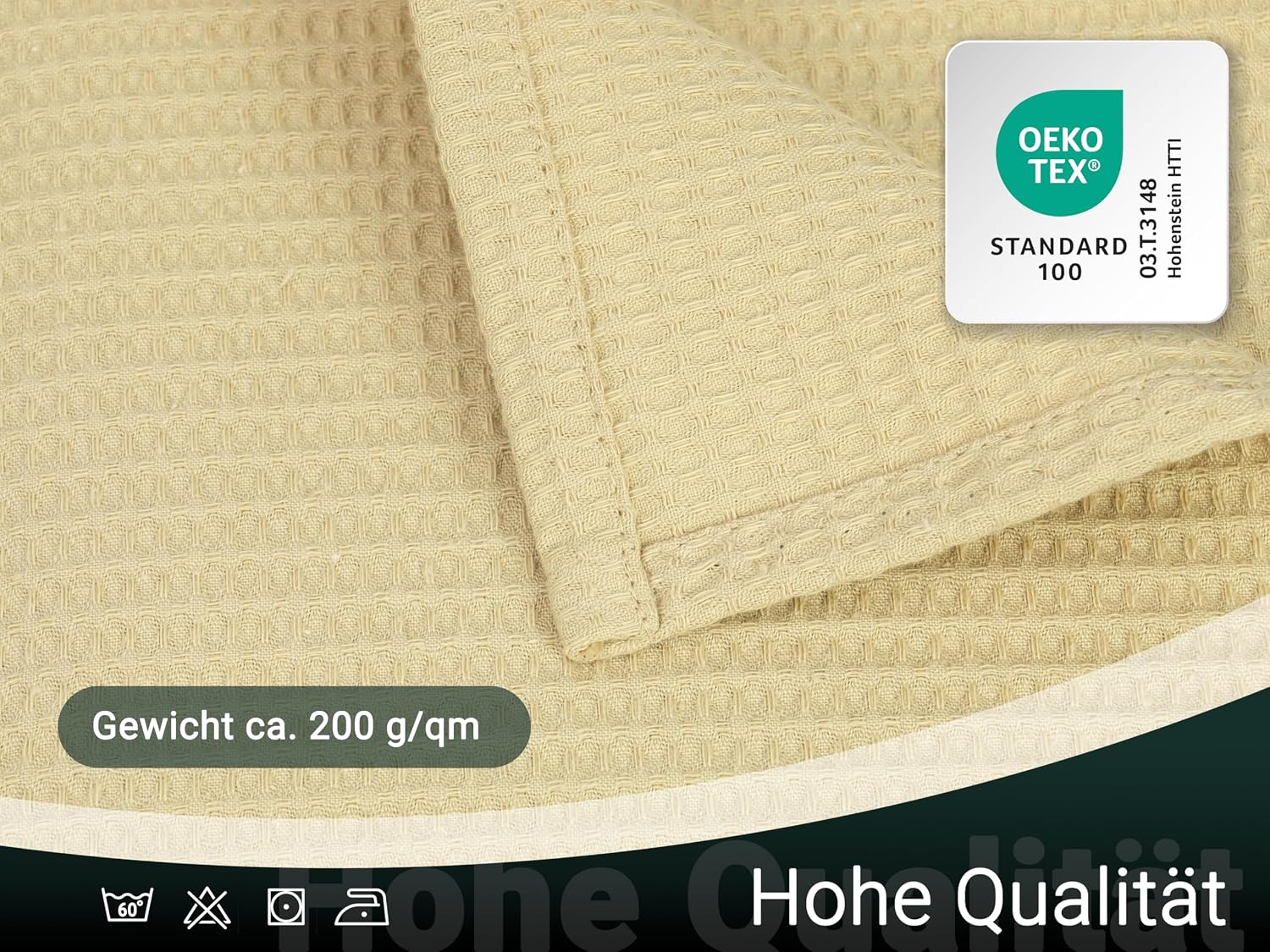 Detalle de ZOLLNER Kuscheldecke 150x200 cm – 100% Baumwolle, Waffelmuster, OEKO-TEX, Hotelwäschequalität