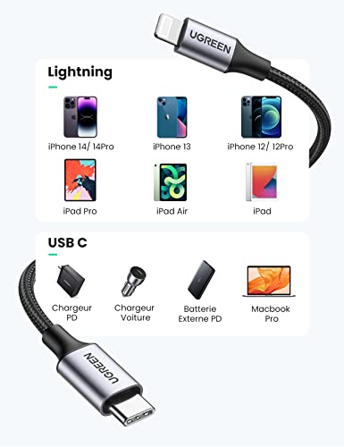 Thumbnail 4 de UGREEN Câble Lightning vers USB C MFi certifié — Charge rapide et transfert fiable (1 m)
