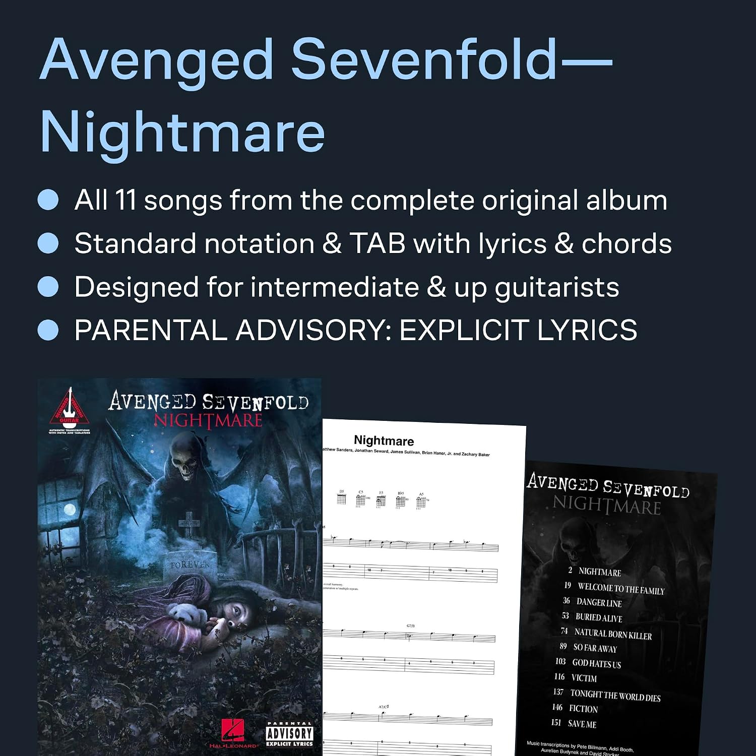 Detalle 2 de Avenged Sevenfold Nightmare Guitar Songbook with Tablature for 11 Tracks
