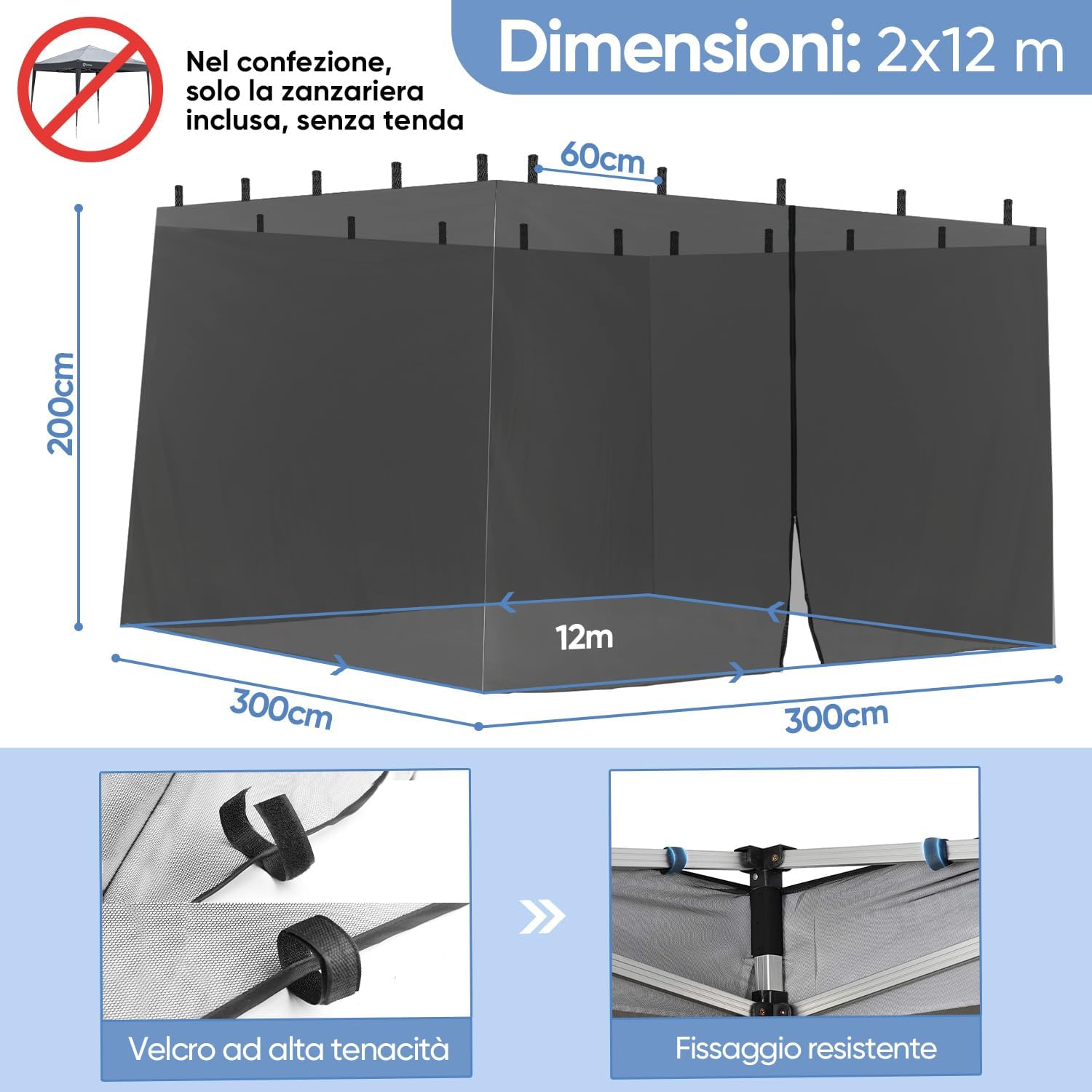Thumbnail 1 de Zanzariera Sekey per gazebo 3 x 3 m, con cerniera e cinturini
