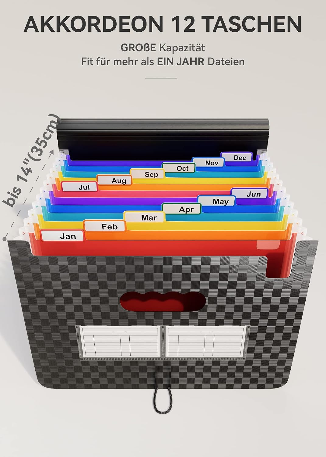 Detalle de ABC life A4 Dokumentenmappe/Ordner mit 13 Taschen (Akkordeon-Organizer) – tragbarer Dateiordner für Zuhause & Büro