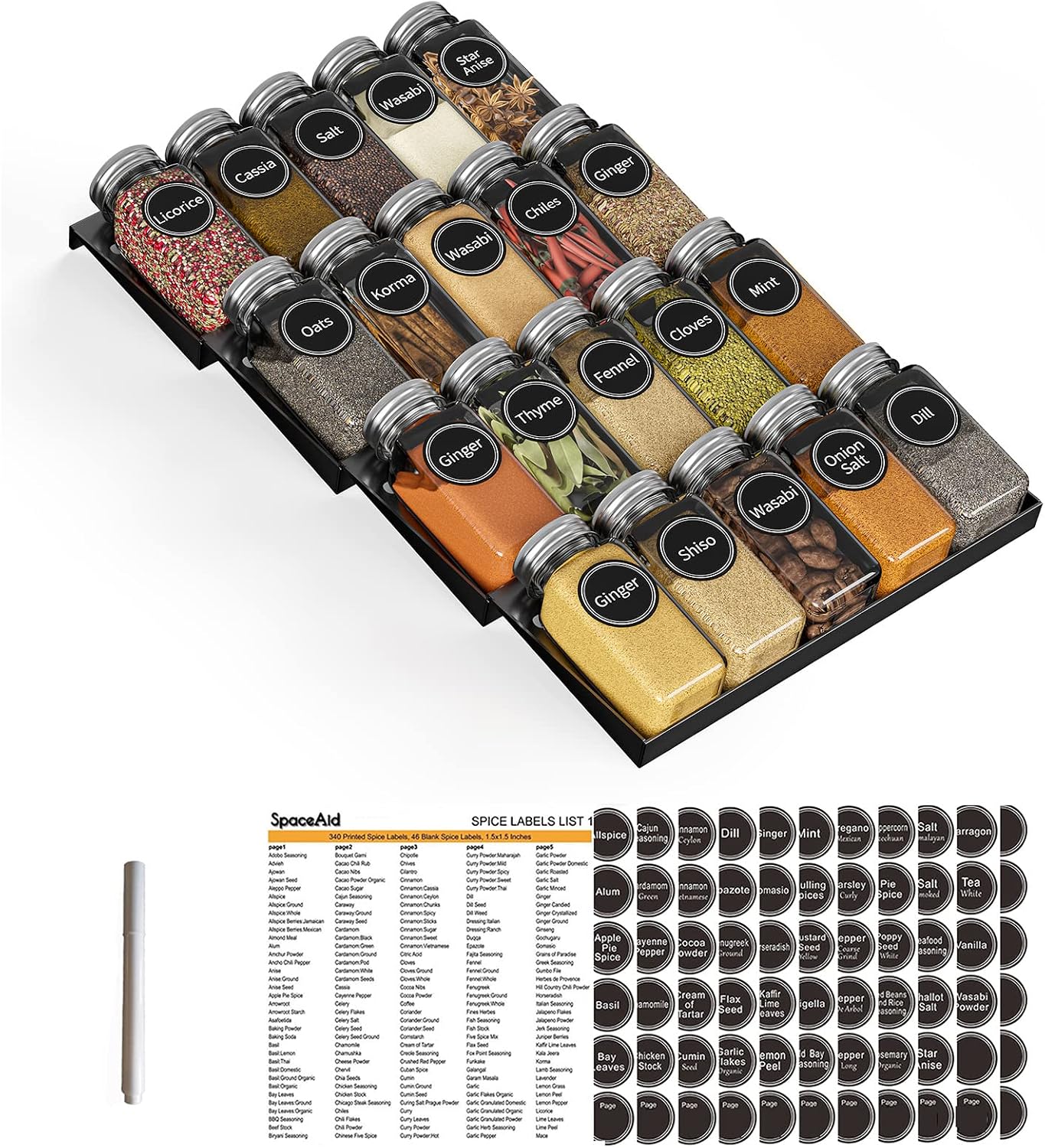 Thumbnail 6 de SpaceAid Spice Drawer Organizer Set with 36 Glass Spice Jars, 4-Tier Rack & Labels