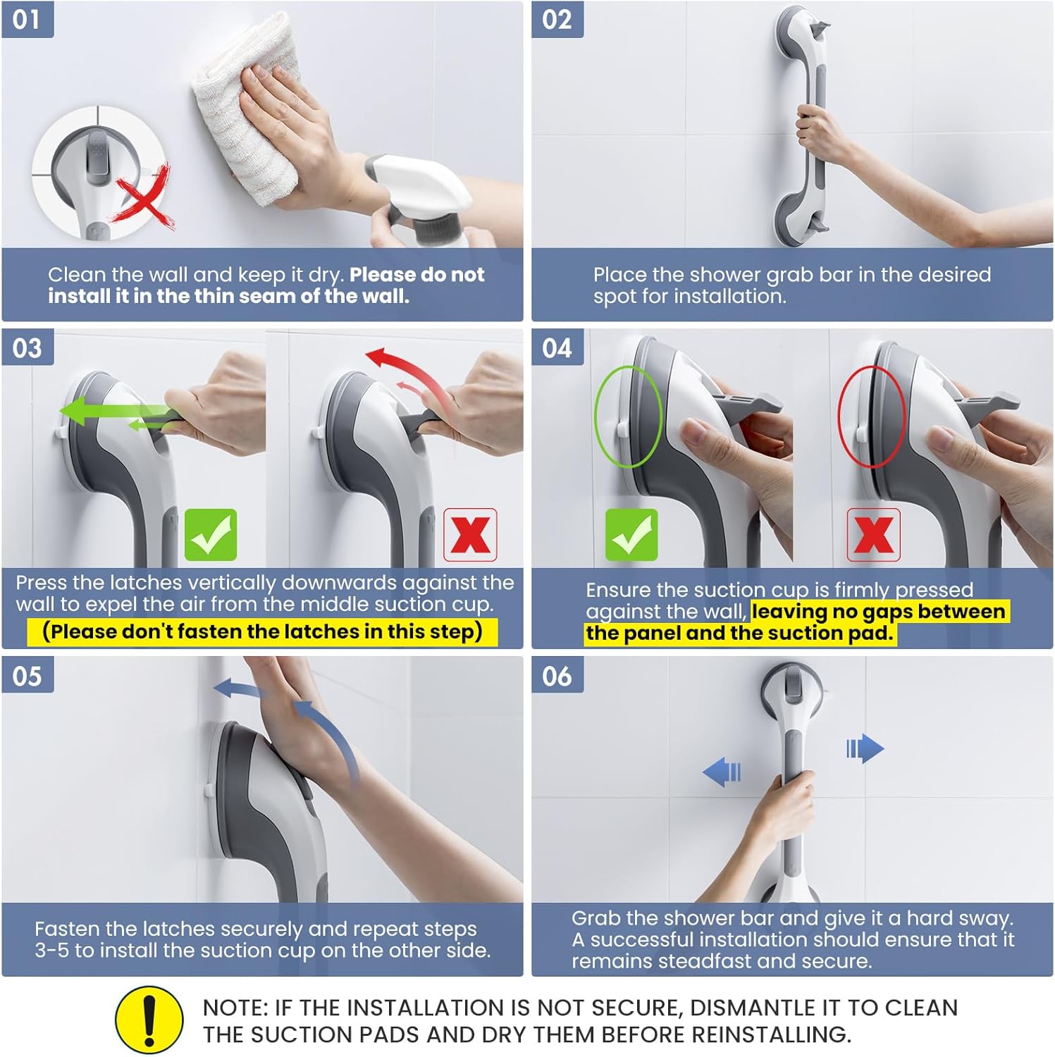 Detalle de TAILINK 2-Pack Suction Grab Bars for Bathtubs and Showers: No-Drill Safety Grip