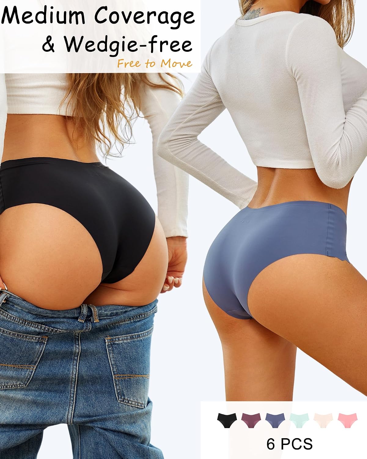 Thumbnail 2 de High-Waisted Seamless Cheeky Underwear for Women, 6-Pack with Cotton Crotch
