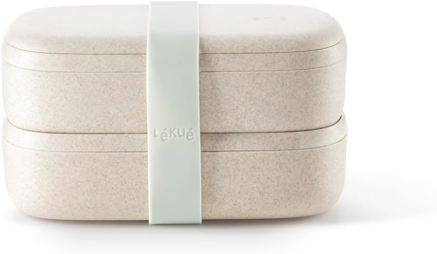 Detalle de Lékué Lunch Box Organic 🍱 Doble para transportar alimentos 1000 ml