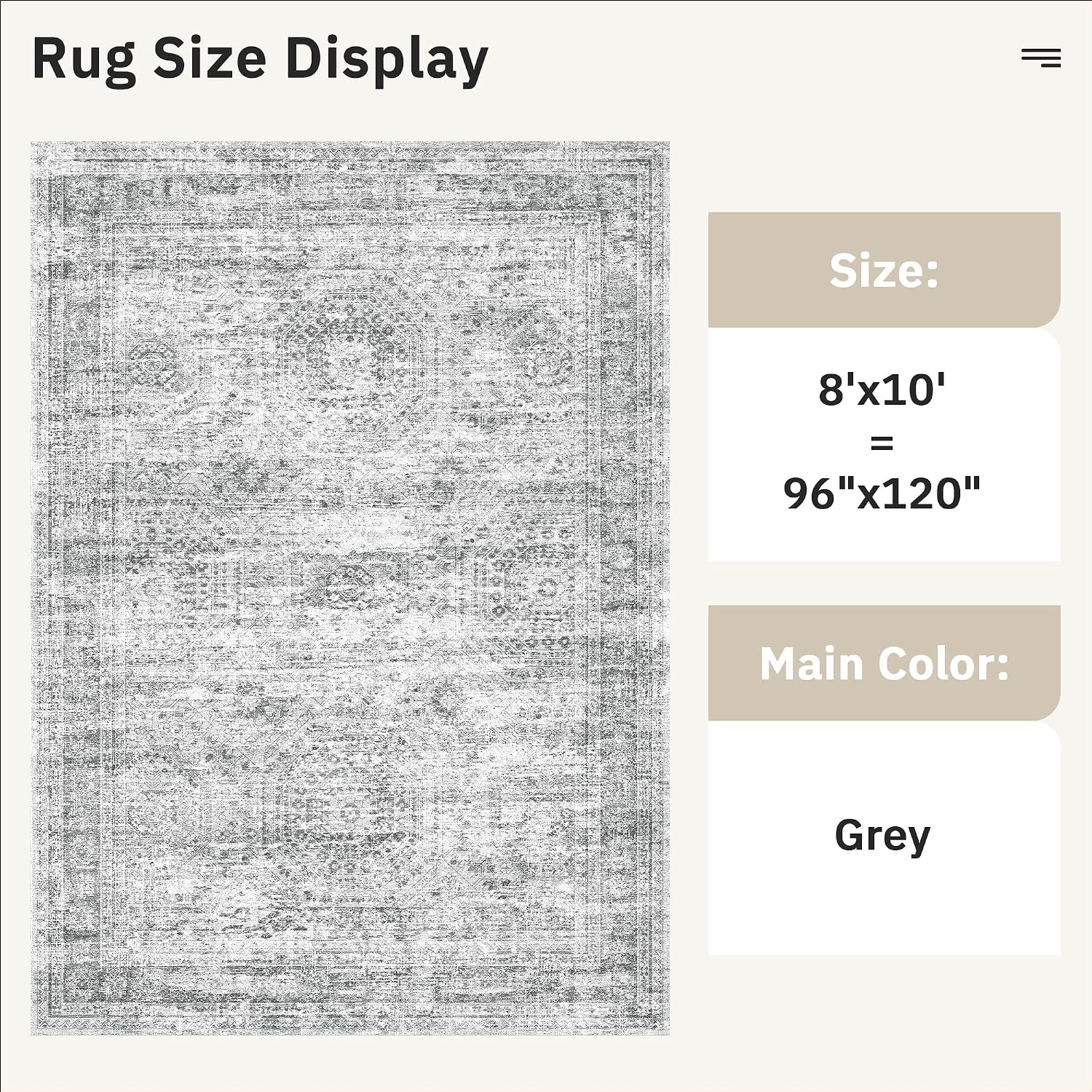 Thumbnail 3 de Soalmost Washable 8' x 10' Area Rug, Grey, Low-Pile, Non-Slip