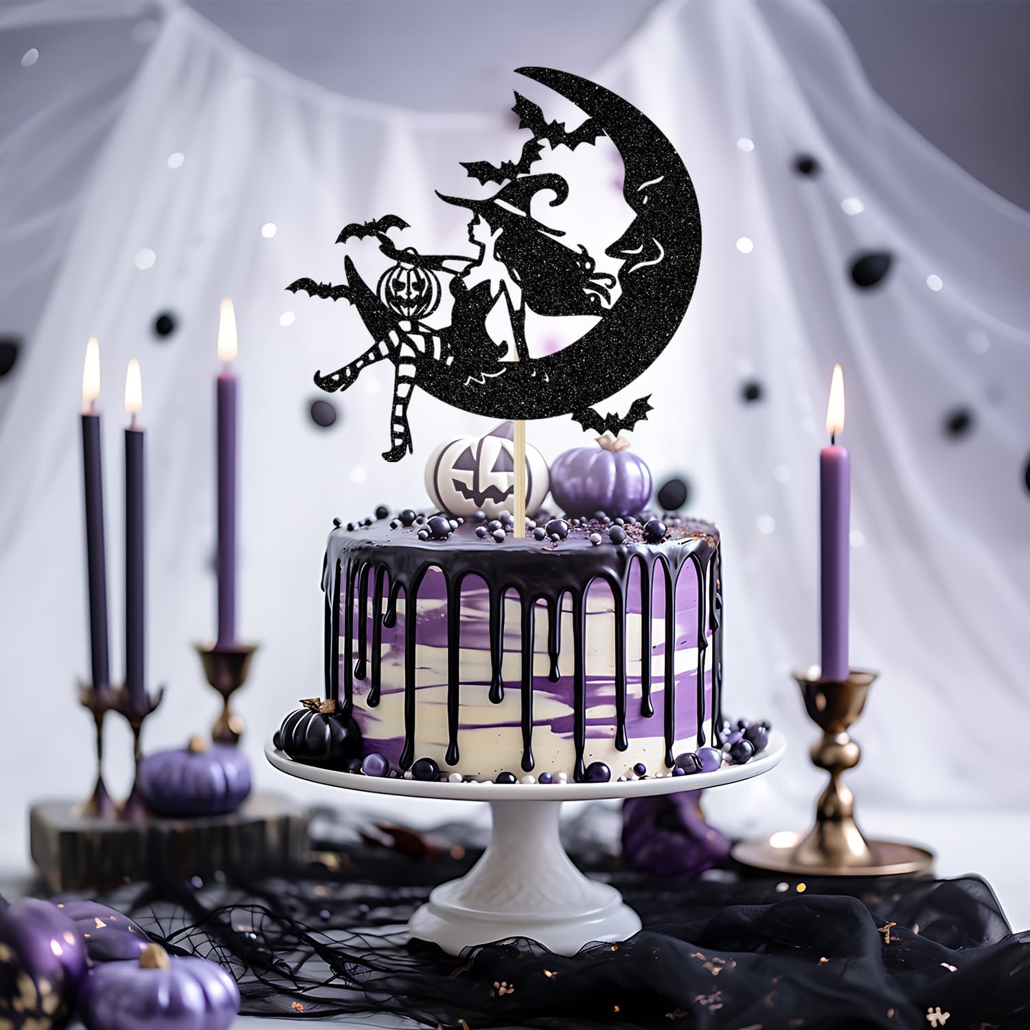 Detalle de Witch Cake Topper in Black Glitter
