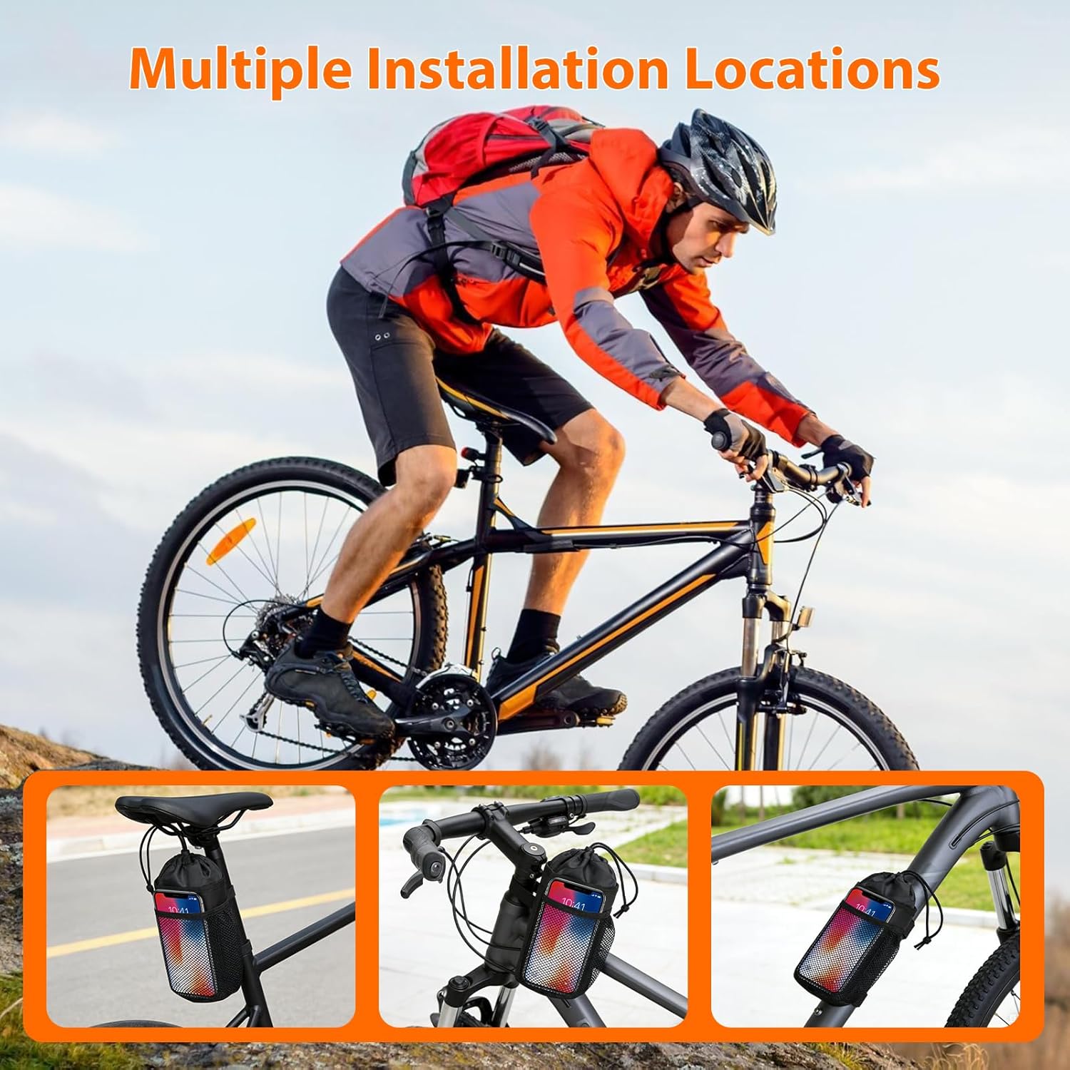 Thumbnail 5 de VINATO Porta Borraccia Bici 20×10,5 cm: Portabottiglie in Nylon con Tasca Laterale per MTB, Scooter, Sedia a Rotelle e Passeggino