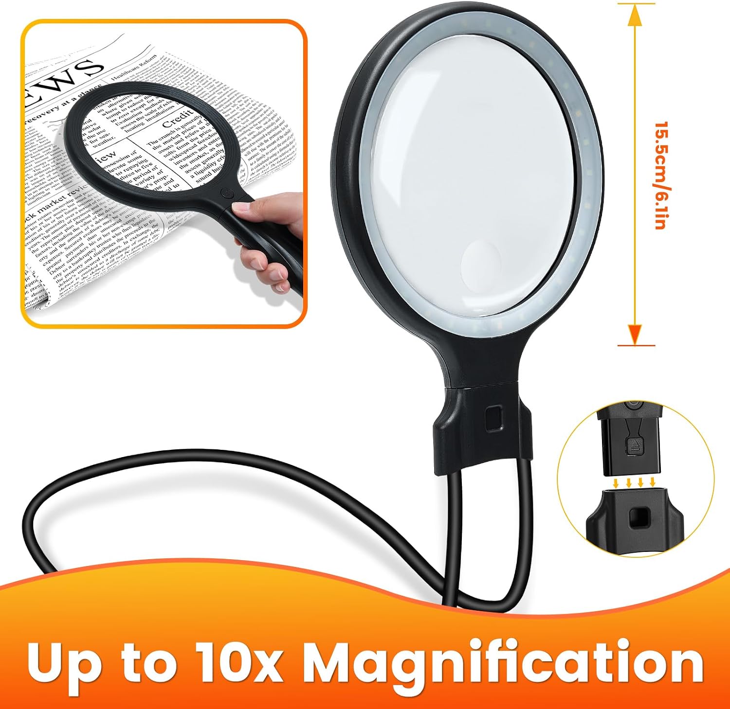 Detalle de ANTREATU 5X 10X Hands Free Magnifying Glass with Light – 3-in-1 for Hobbies